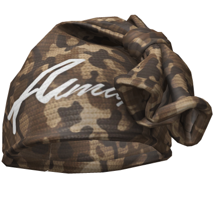 Brown Camouflage & White Knotted Wrap Cap Beanie