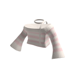 🍀Off Shoulder Sweater w Choker (Pink Stripe)