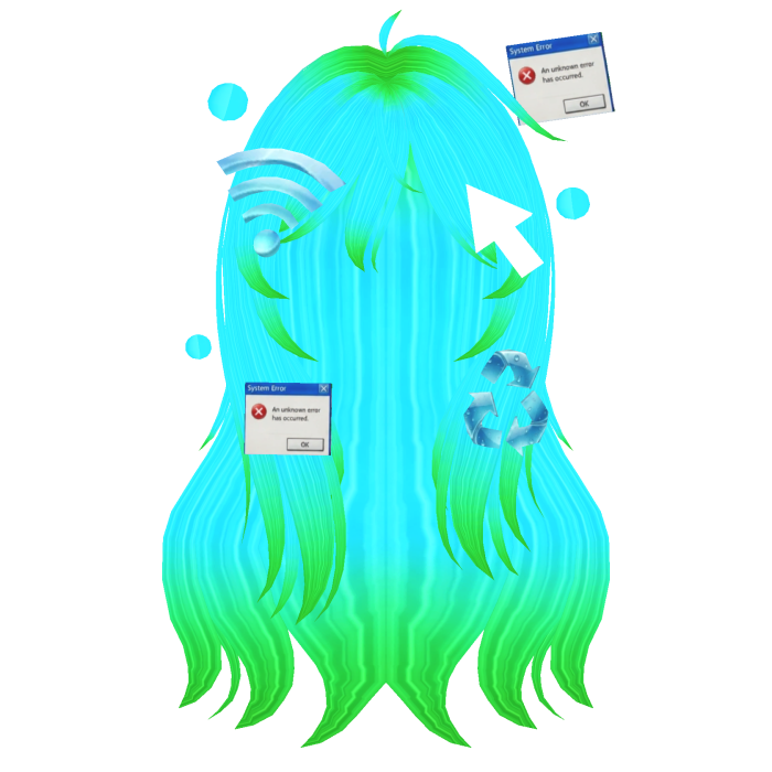 Frutiger Aero Blue & Green Cute Girl Anime Hair