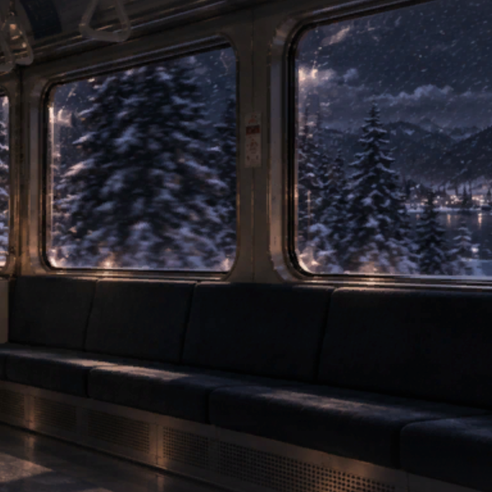 Winter Cozy Train Snowy Mountain Night Background