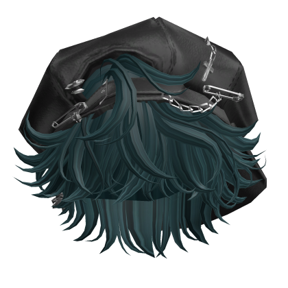 Teal&Black Messy Tousled Hair w/ Emo Punk Cap thumbnail