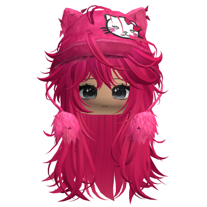 Scene Hot Pink Wolfcut W/ Cat Beanie&Face Roblox item