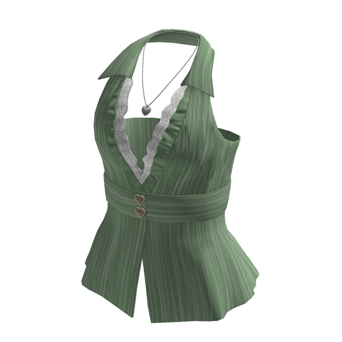 Coquette Halter Top w/ Heart Necklace (Green)