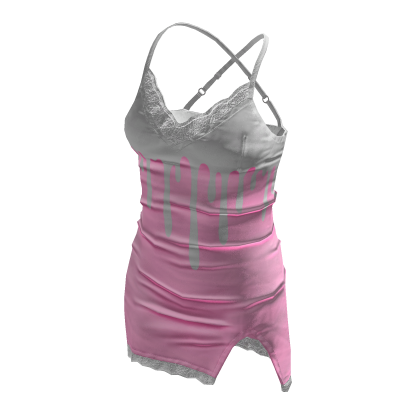 BB Cute Satin Shiny Lace High Cut Dress Drip Pink