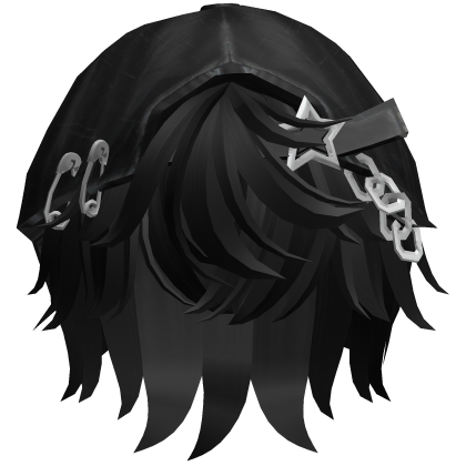 messy shaggy boy hair w/ y2k star - black Roblox item