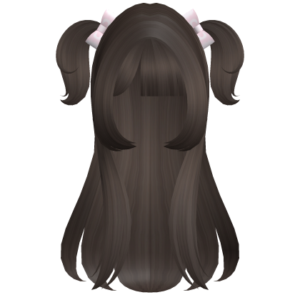 ꒰Brown Long Half-up Pigtails w/ Pink Bow