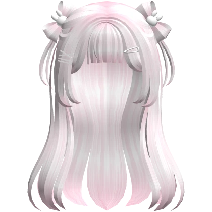 Pink long flowy hair w/ white bunny clips | Roblox Item