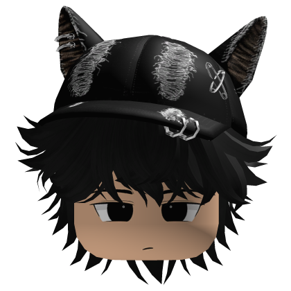 fluffy hair with a cat ear hat y2k (Black) thumbnail