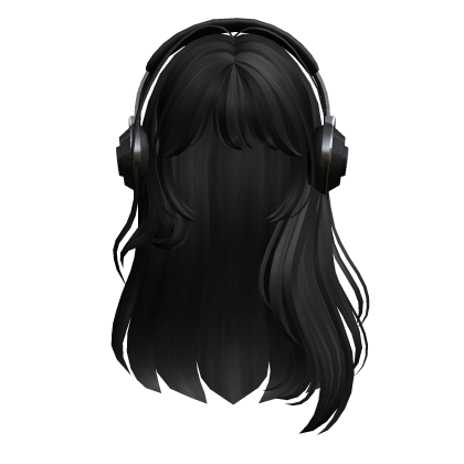 Black Bangs Long Hair w Black Headphones