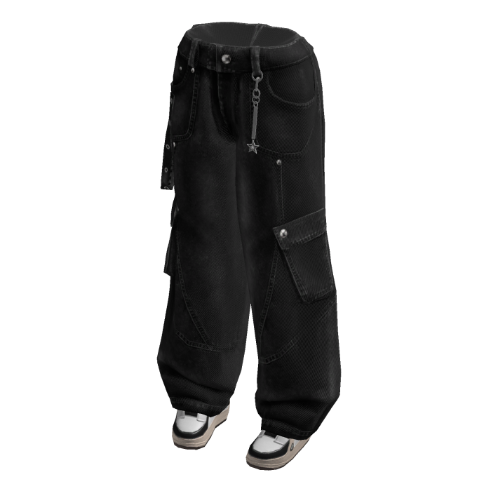 Baggy Cargo Jeans w/ Sneakers (Black)
