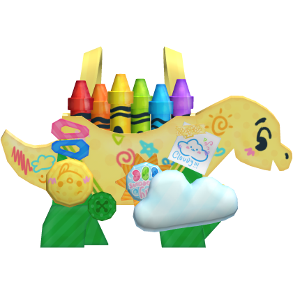 kidcore whimsy yellow crayon dinosaur backpack