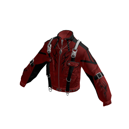 Tribal Buckle Strap Zip Jacket (Red)