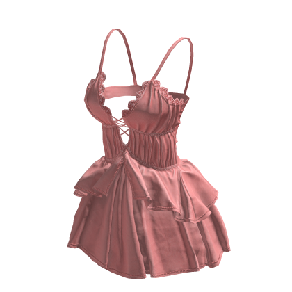BB Pink Cute Ribbon Strap Ruffle Dress