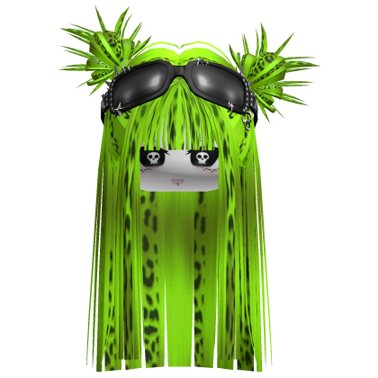 Hime Cut Spikey Buns W/ Shades&Face Green Cheetah Roblox item