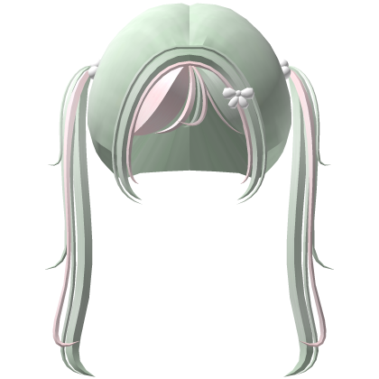♡︎ ꒰ kawaii bobble pigtails in baby green & pink ა Roblox item