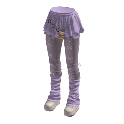 Kawaii Bow Skirt Leggings w/ Leg Warmers (Purple)
