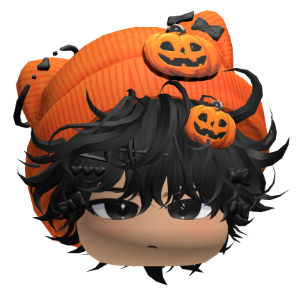 Emo Messy Hair w/ Pumpkin Beanie (Black) Roblox item
