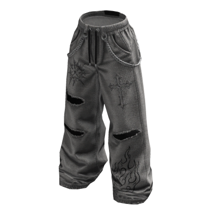 Grunge Chain Baggy Pants (White)