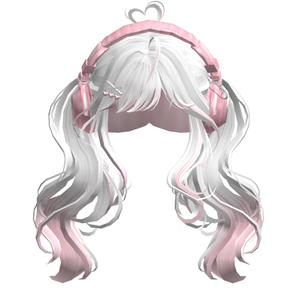 Cute Wavy Pigtails w/Headphonnes (White&Pink)