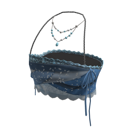 Coquette Lace Tube Top w/ Pearl Necklace (Blue)