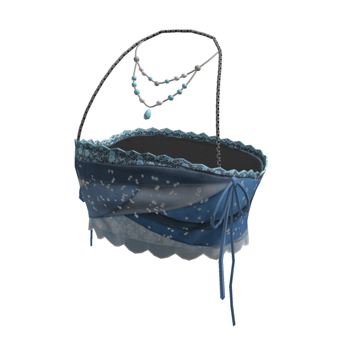 Coquette Lace Tube Top w/ Pearl Necklace (Blue)