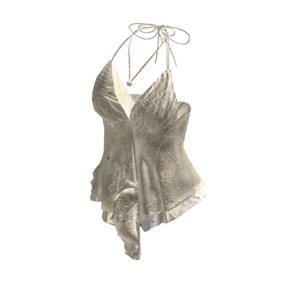 Coquette Satin Lace Cami Top w/ Necklace (White)