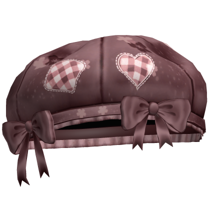 Kawaii Patchwork Bow Beret Dark Pink