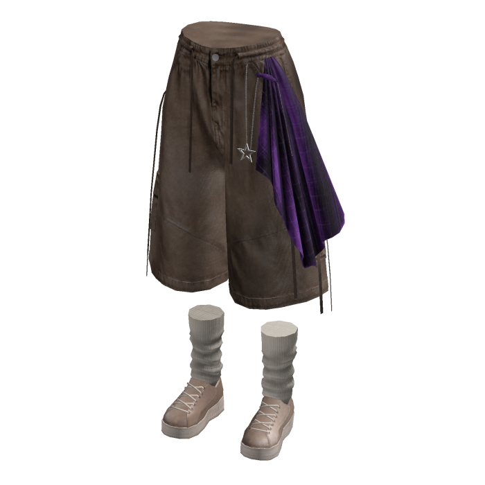 Baggy Shorts with Side Drape (Dark Brown)