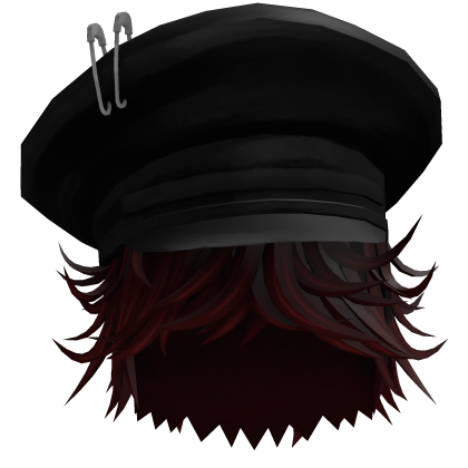 Red Messy Emo Hair w/ Captain Hat Roblox item