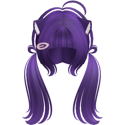 Cute Kitty Pigtails w/ Ears And Clip (Purple)
