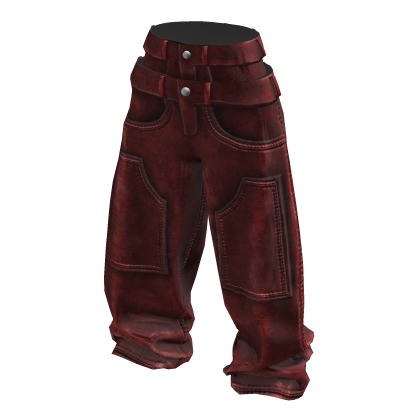 Red Baggy Washed Grunge Double Waist Jeans