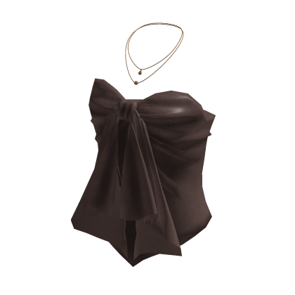 Coquette Satin Bow Tube Top w/ Necklace (Brown)