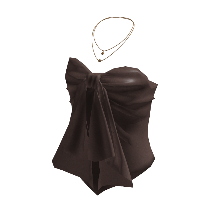Coquette Satin Bow Tube Top w/ Necklace (Brown)