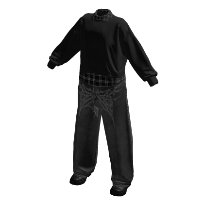 [OPIUM] Black Spiderweb Denim w/ Layered Plaid Swe thumbnail