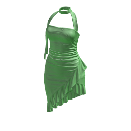 Green Ruffled Elegant Asymmetric Halter Dress