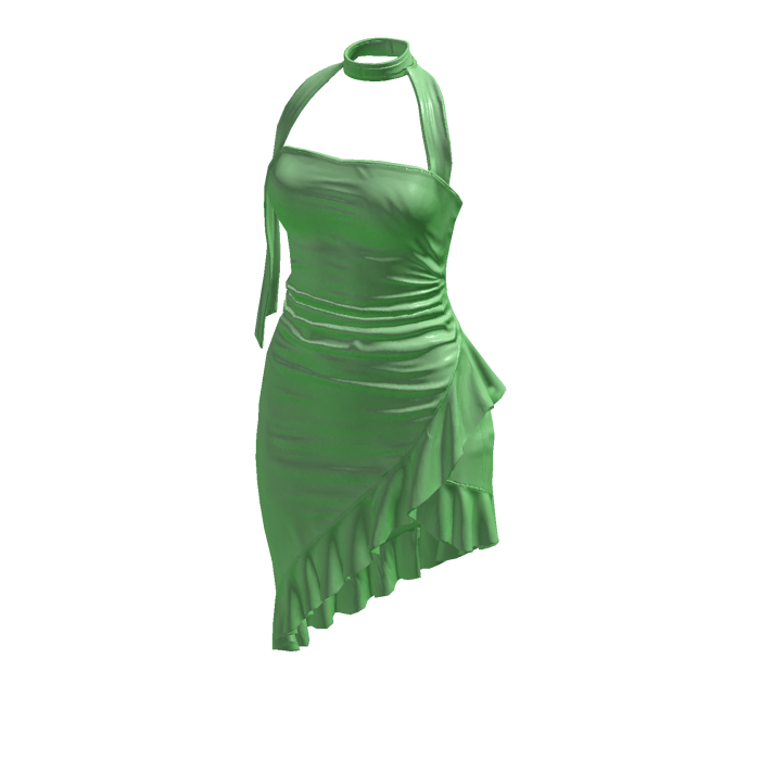 Green Ruffled Elegant Asymmetric Halter Dress