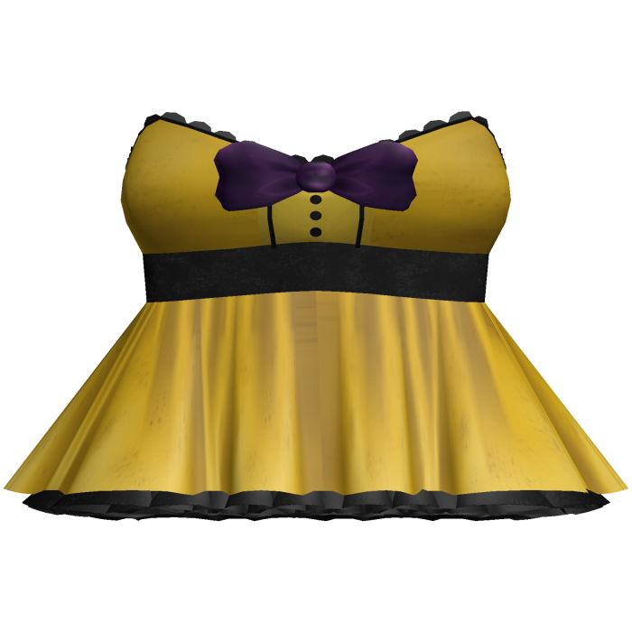 ♡ | animatronic bear golden dress purple bow tie
