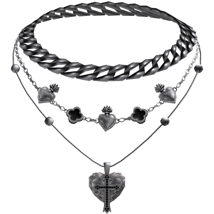 Chunky Black Clover Cuban Jesus Cross Layered Set