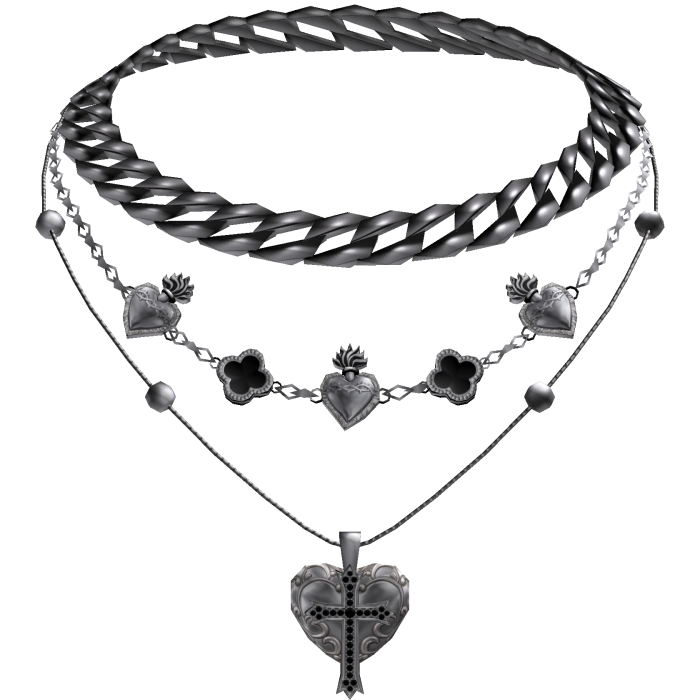 Chunky Black Clover Cuban Jesus Cross Layered Set
