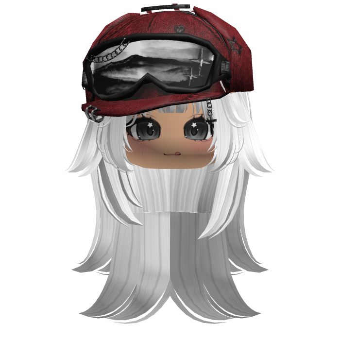 White Tilted Goggles Cap Girl Hair