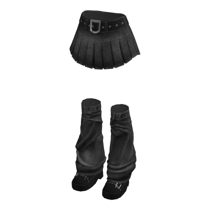 🍀Denim Skirts w Leg Warmers(Black)
