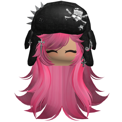 Pink Emo Messy Punk Hair W Black Spiked Ushanka 