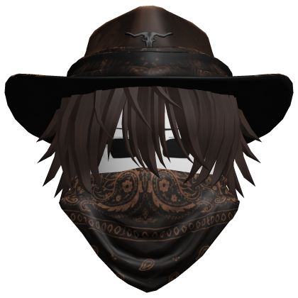 Brown Cowboy Hat with Mask + Neck Scarf