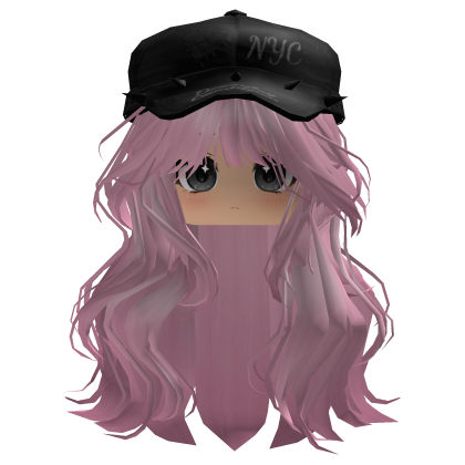 Pink Wavy Hair w/ Y2K Cap & Cute Girl Face Roblox item