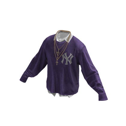 Purple NY Sweater w / Gold Chains