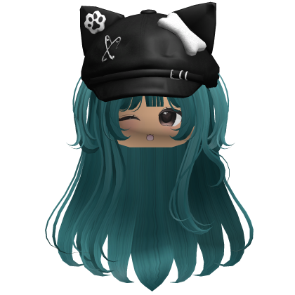 Kawaii Kitty Beret Sark Teal Hair w/ Wink Face