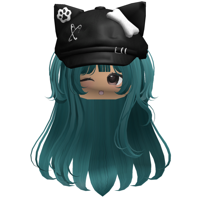 Kawaii Kitty Beret Sark Teal Hair w/ Wink Face
