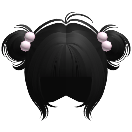 ♡ kawaii messy bun black hair w pink clips Roblox item