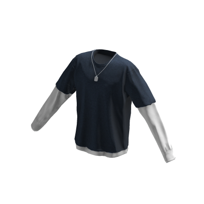 Long Sleeve Two Layer Dog Tag Tee Shirt Navy Blue