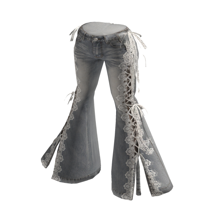 Y2K Low Rise Side White Lace Up Flare Jeans